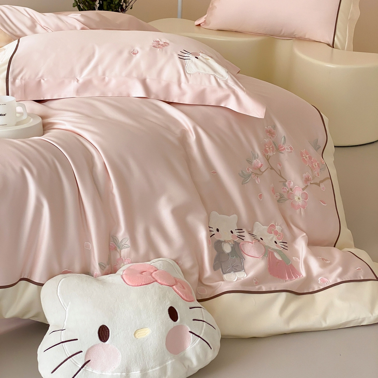 91家纺网 家纺一手货源 找家纺 佳汐蓝家纺 2026春夏新款长绒棉纯棉刺绣四件套-蜜搭子 蜜搭子-粉