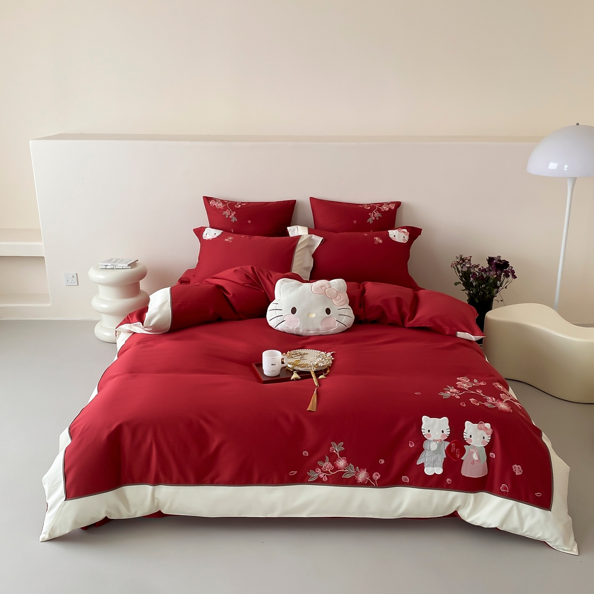 91家纺网 家纺一手货源 找家纺 佳汐蓝家纺 2026春夏新款长绒棉纯棉刺绣四件套-蜜搭子 蜜搭子-红色