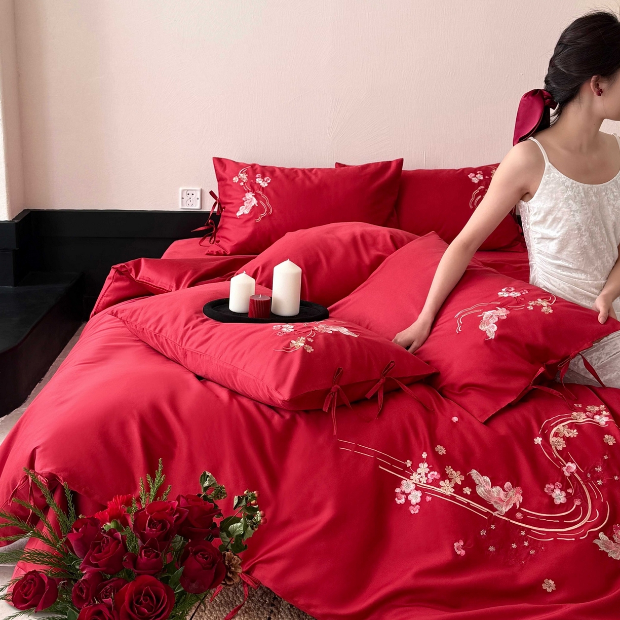 91家纺网 家纺一手货源 找家纺 （总）佳汐蓝家纺 2026春夏新款长绒棉纯棉刺绣四件套-如意锦鲤