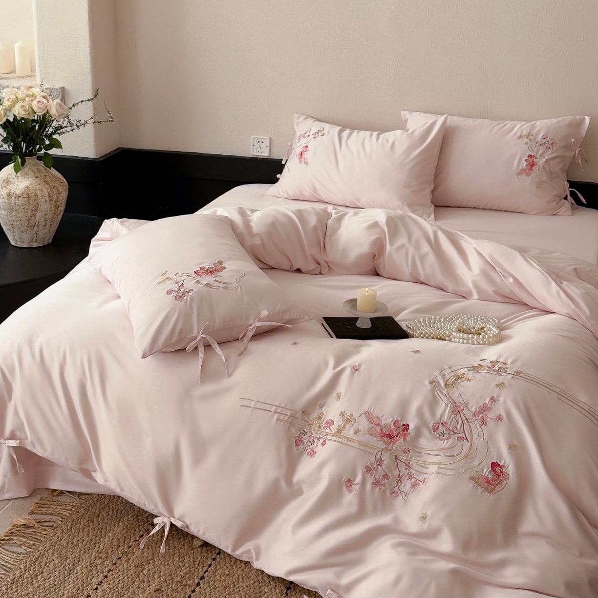 91家纺网 家纺一手货源 找家纺 （总）佳汐蓝家纺 2026春夏新款长绒棉纯棉刺绣四件套-如意锦鲤