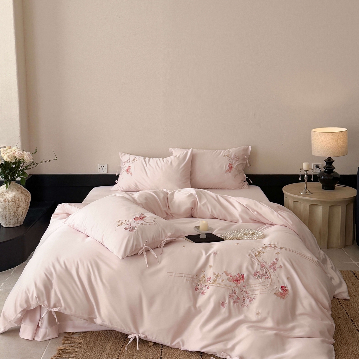 91家纺网 家纺一手货源 找家纺 佳汐蓝家纺 2026春夏新款长绒棉纯棉刺绣四件套-如意锦鲤 如意锦鲤-粉