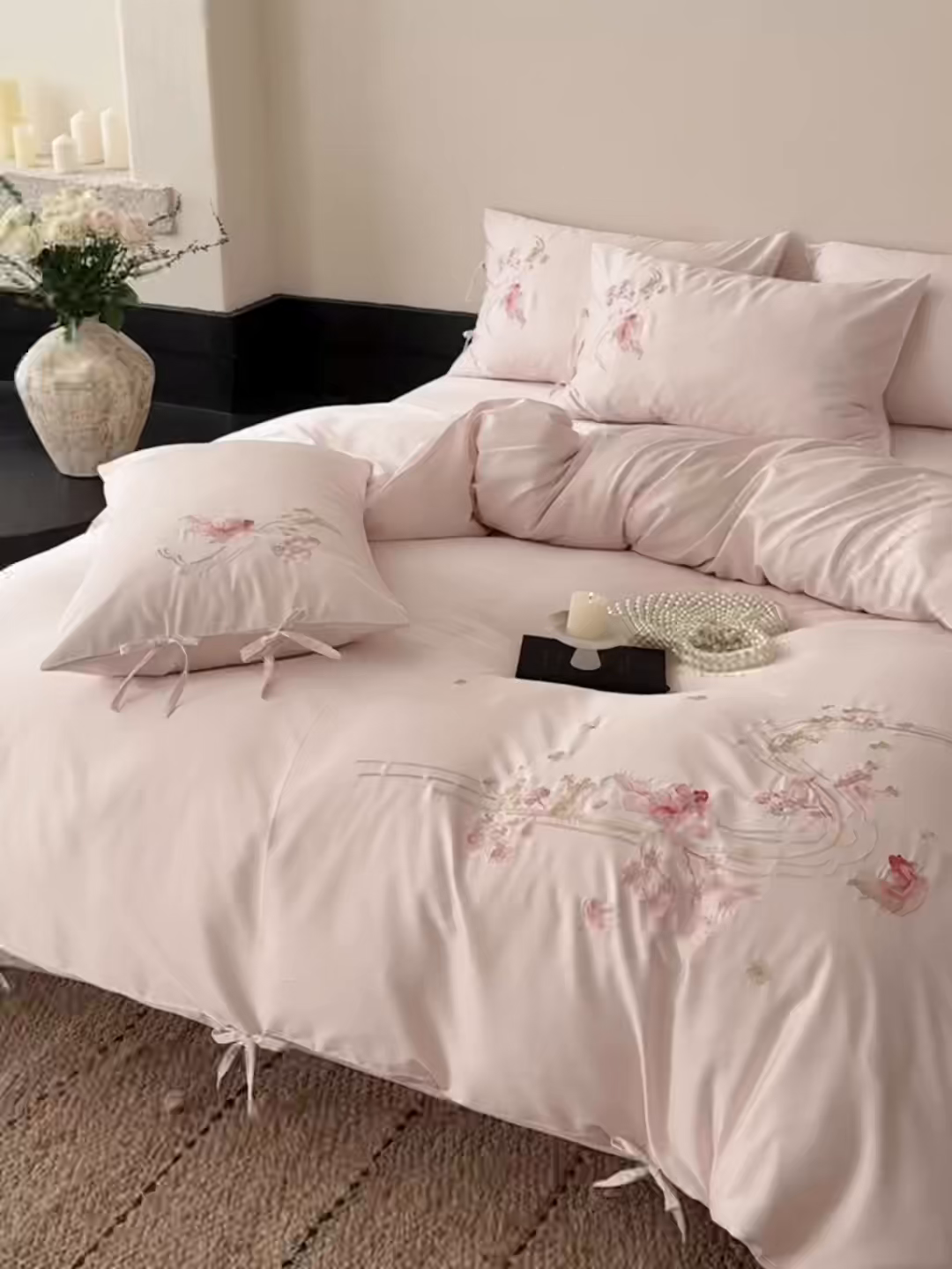 91家纺网 家纺一手货源 找家纺 佳汐蓝家纺 2026春夏新款长绒棉纯棉刺绣四件套-如意锦鲤 如意锦鲤-粉