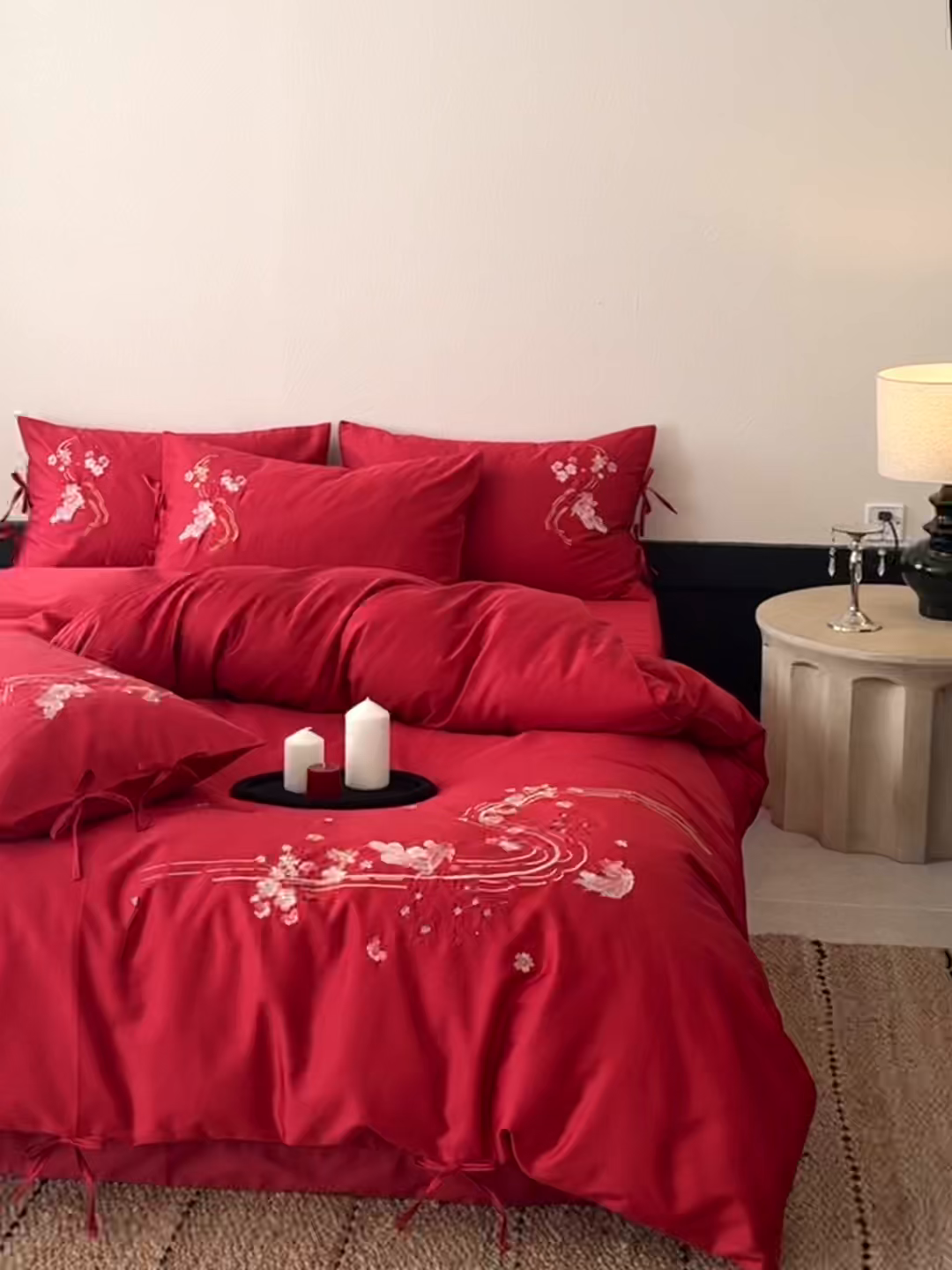 91家纺网 家纺一手货源 找家纺 佳汐蓝家纺 2026春夏新款长绒棉纯棉刺绣四件套-如意锦鲤 如意锦鲤-红色