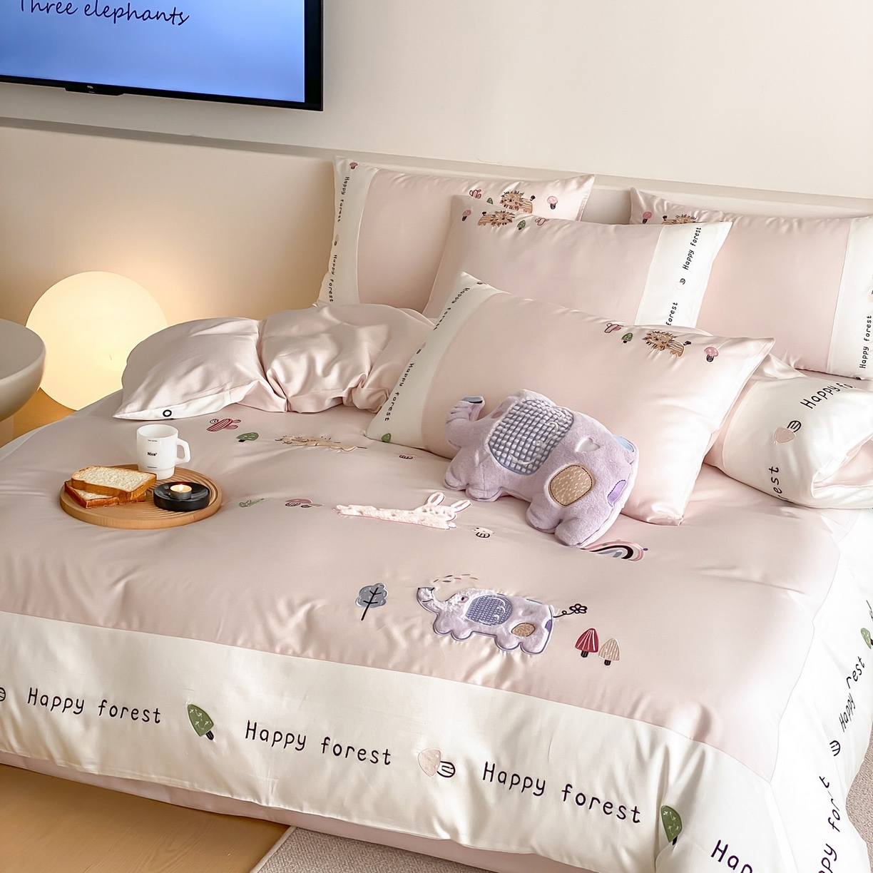 91家纺网 家纺一手货源 找家纺 （总）佳汐蓝家纺 2026春夏新款长绒棉纯棉贴布刺绣四件套-暖暖森林屋