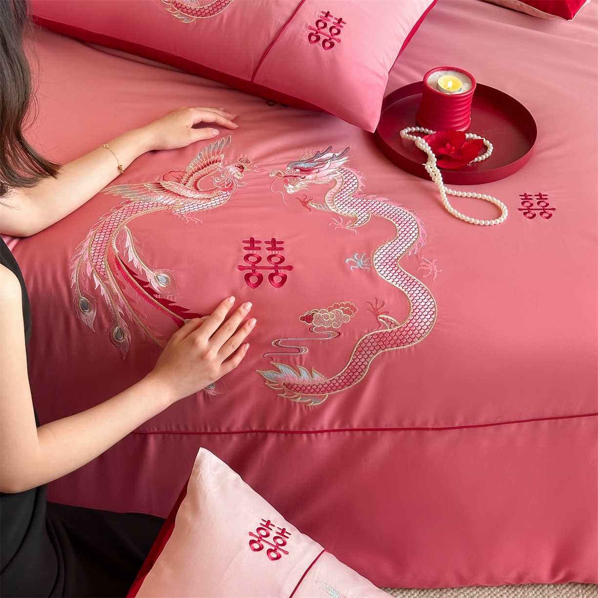 91家纺网 家纺一手货源 找家纺 （总）江涞 2026新款100长绒棉数码印花刺绣四件套-承欢