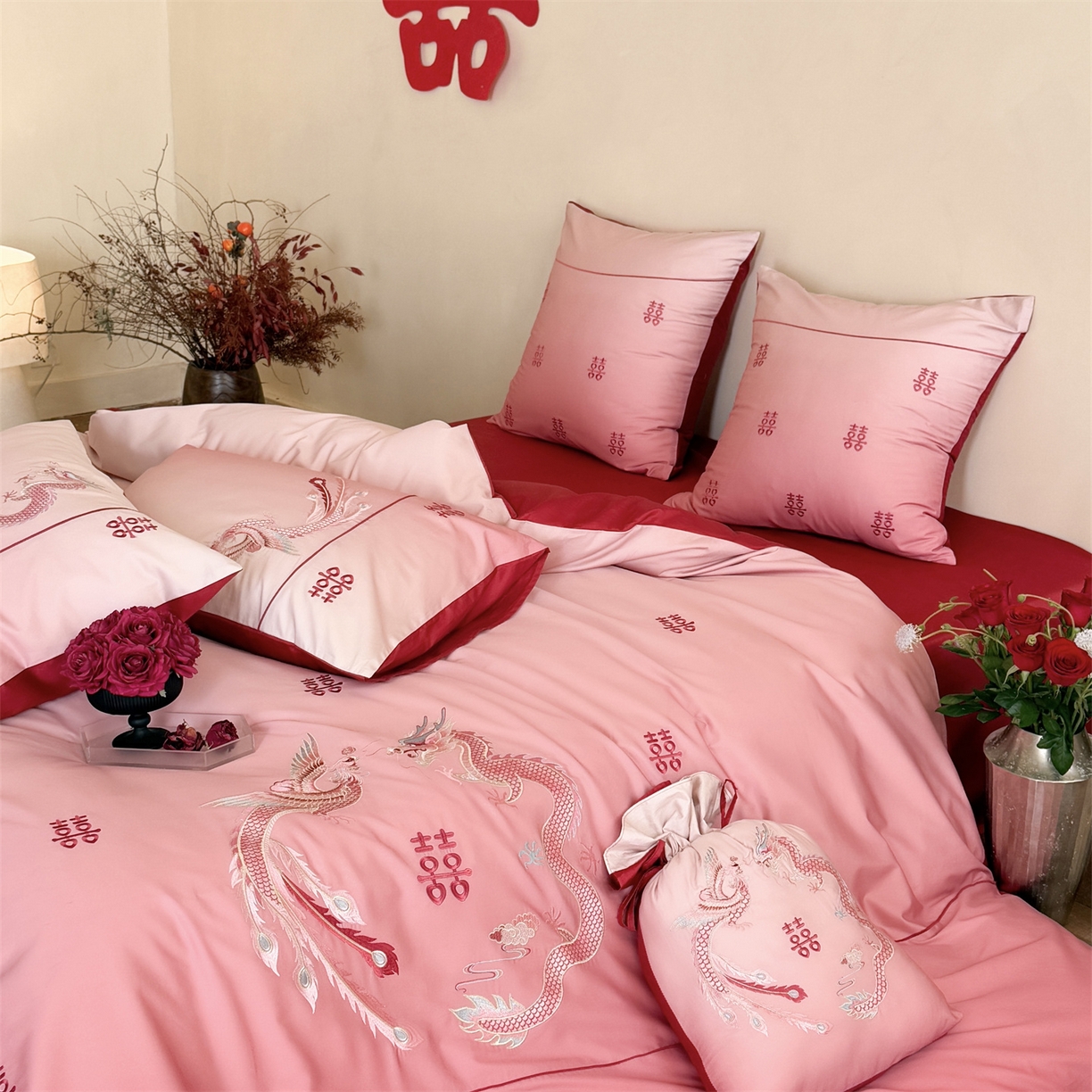 91家纺网 家纺一手货源 找家纺 （总）江涞 2026新款100长绒棉数码印花刺绣四件套-承欢