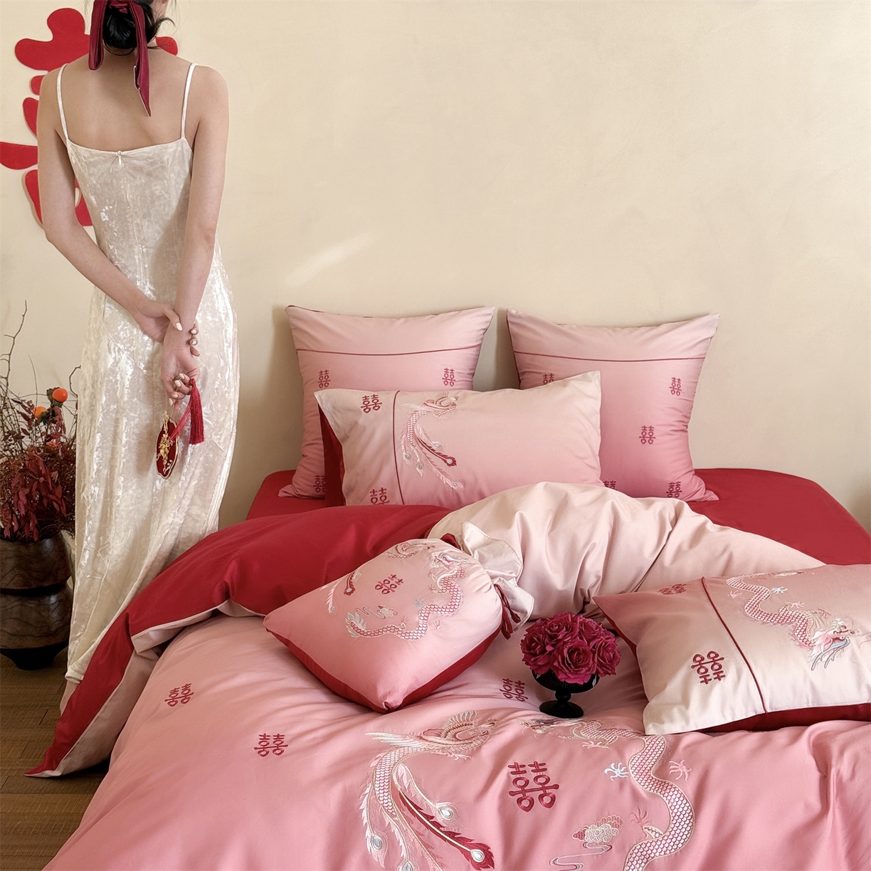 91家纺网 家纺一手货源 找家纺 （总）江涞 2026新款100长绒棉数码印花刺绣四件套-承欢