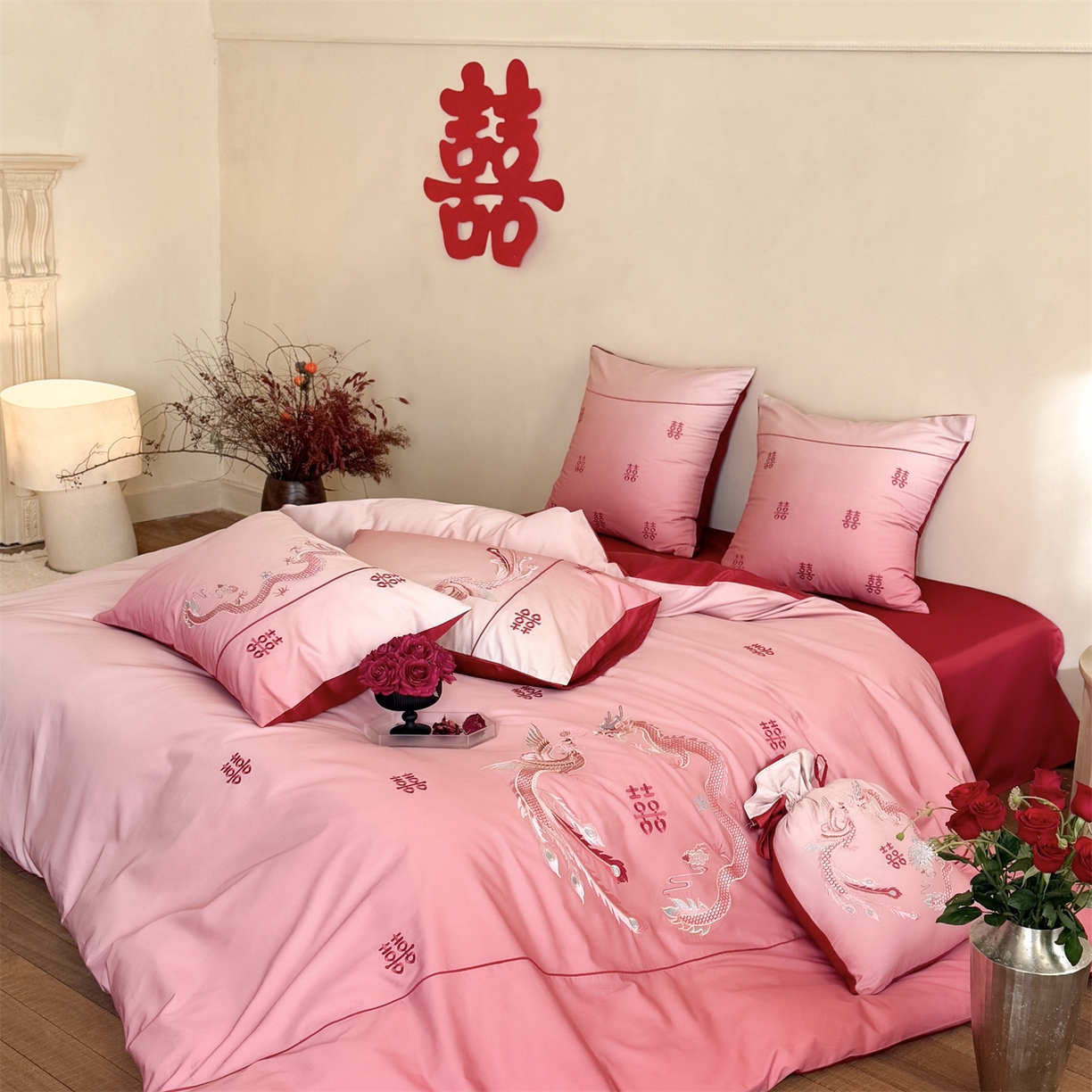 91家纺网 家纺一手货源 找家纺 （总）江涞 2026新款100长绒棉数码印花刺绣四件套-承欢