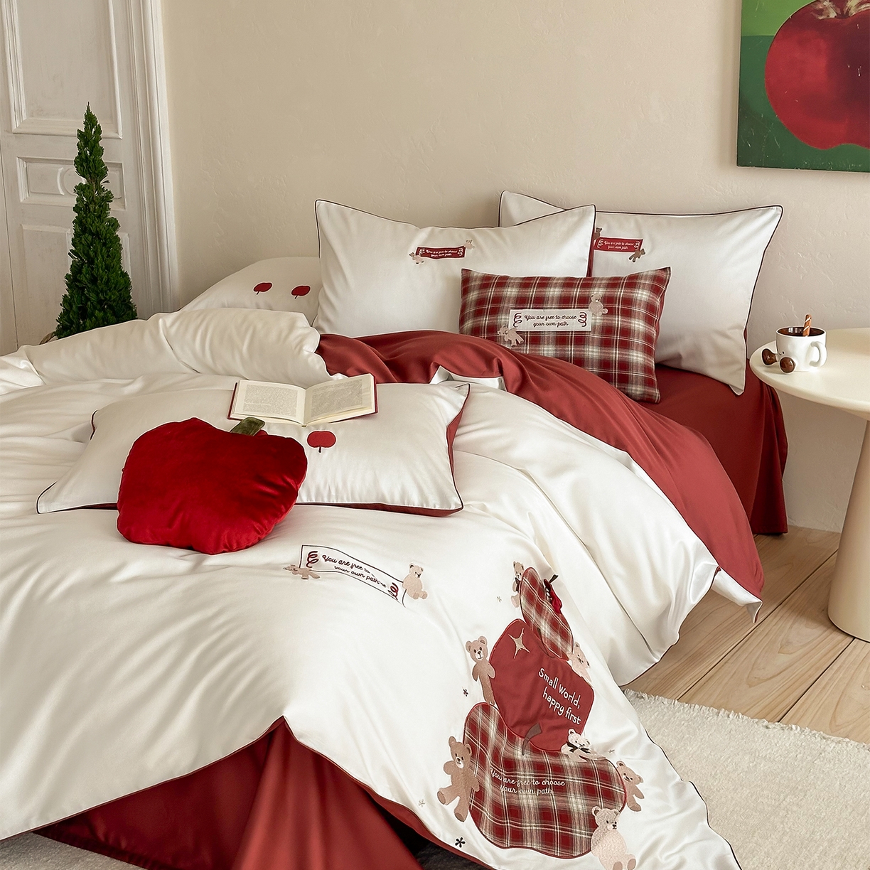 91家纺网 家纺一手货源 找家纺 （总）极简 2026春夏新款100S长绒棉纯棉四件套-苹果小熊