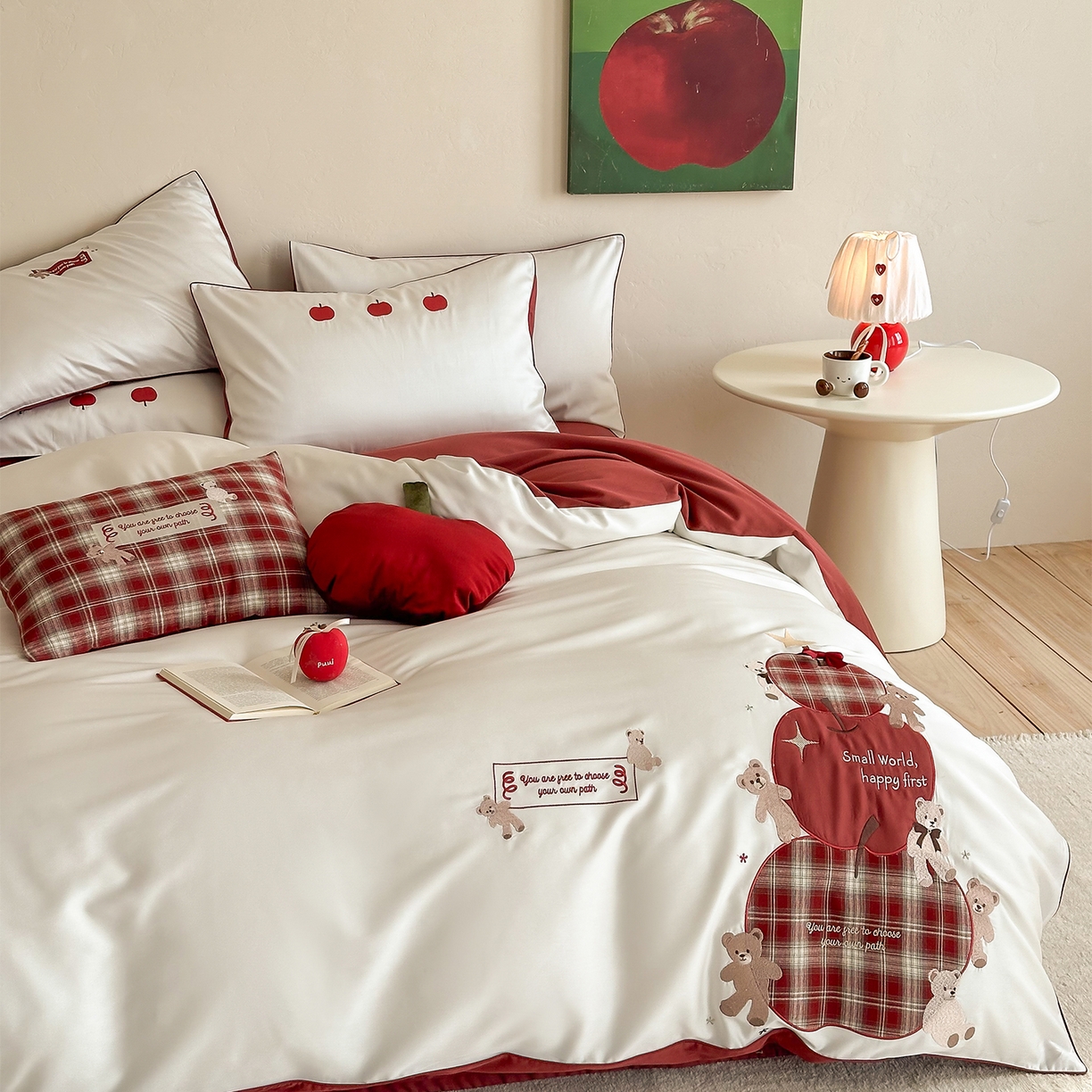 91家纺网 家纺一手货源 找家纺 （总）极简 2026春夏新款100S长绒棉纯棉四件套-苹果小熊