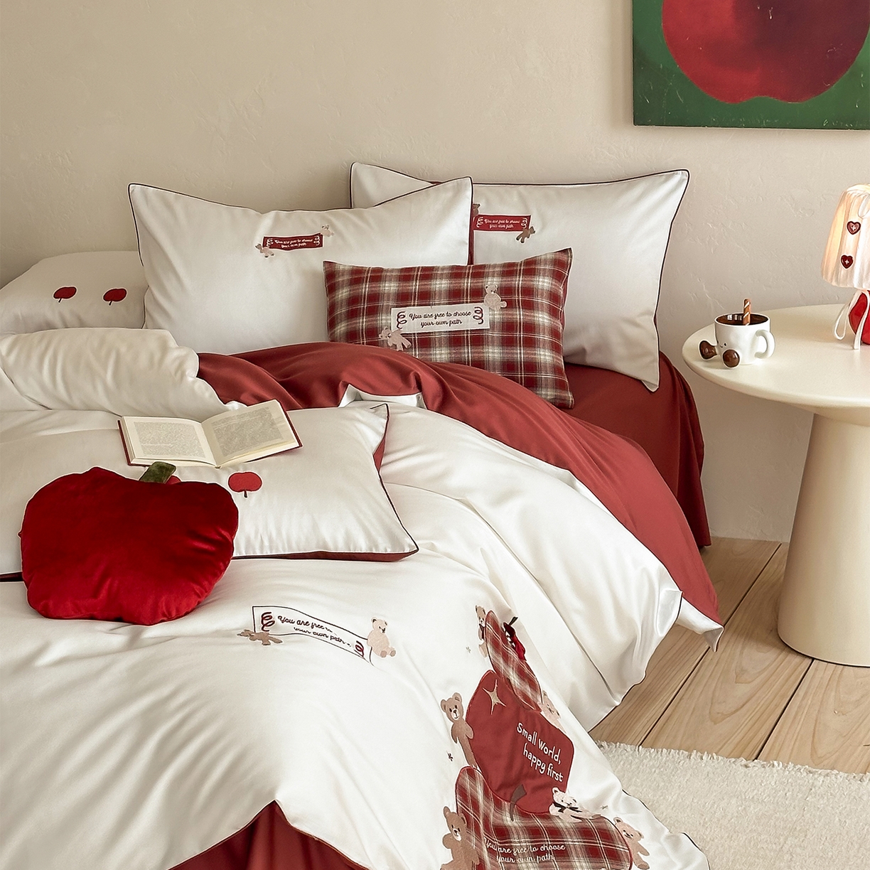 91家纺网 家纺一手货源 找家纺 （总）极简 2026春夏新款100S长绒棉纯棉四件套-苹果小熊