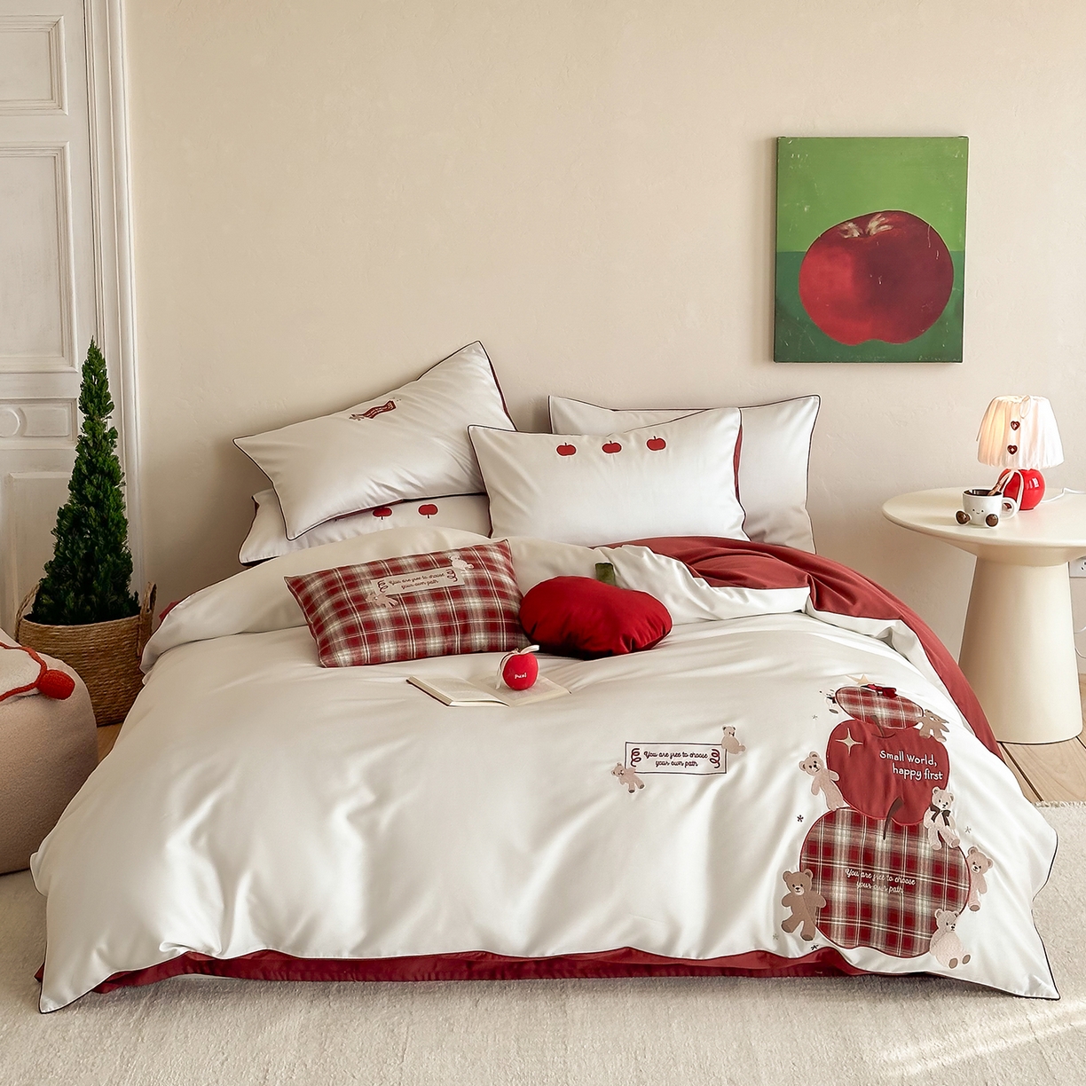 91家纺网 家纺一手货源 找家纺 （总）极简 2026春夏新款100S长绒棉纯棉四件套-苹果小熊