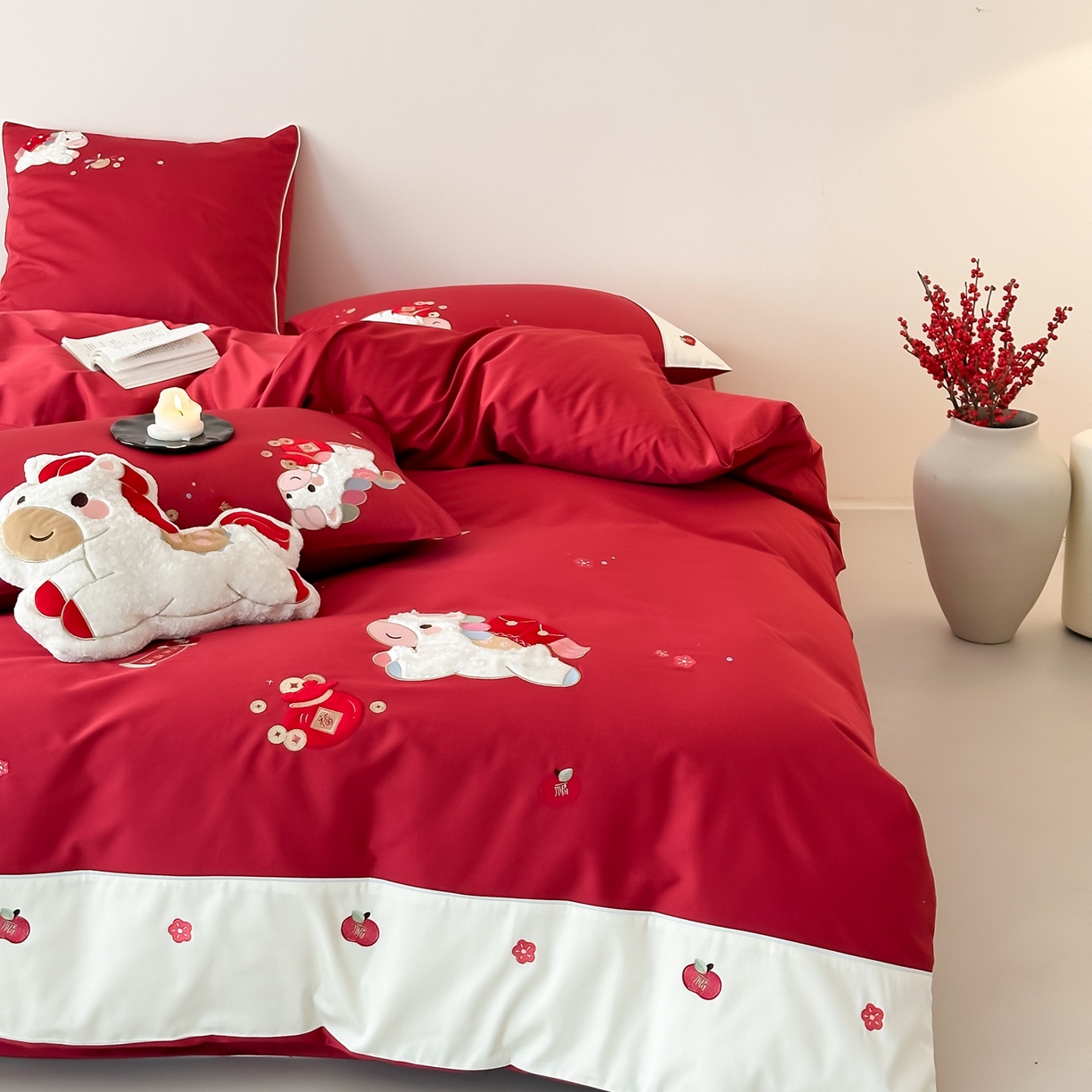 91家纺网 家纺一手货源 找家纺 （总）佳汐蓝家纺 2026春夏新款长绒棉纯棉贴布刺绣四件套-小马奔腾