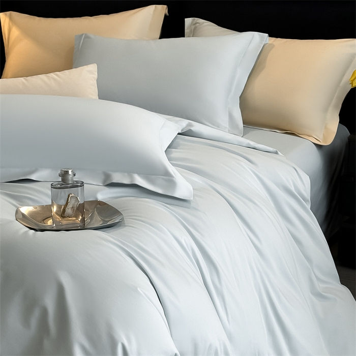 91家纺网 家纺一手货源 找家纺 朵希曼 2026春夏新款纯色贡缎长绒棉纯棉系列四件套 湖水兰