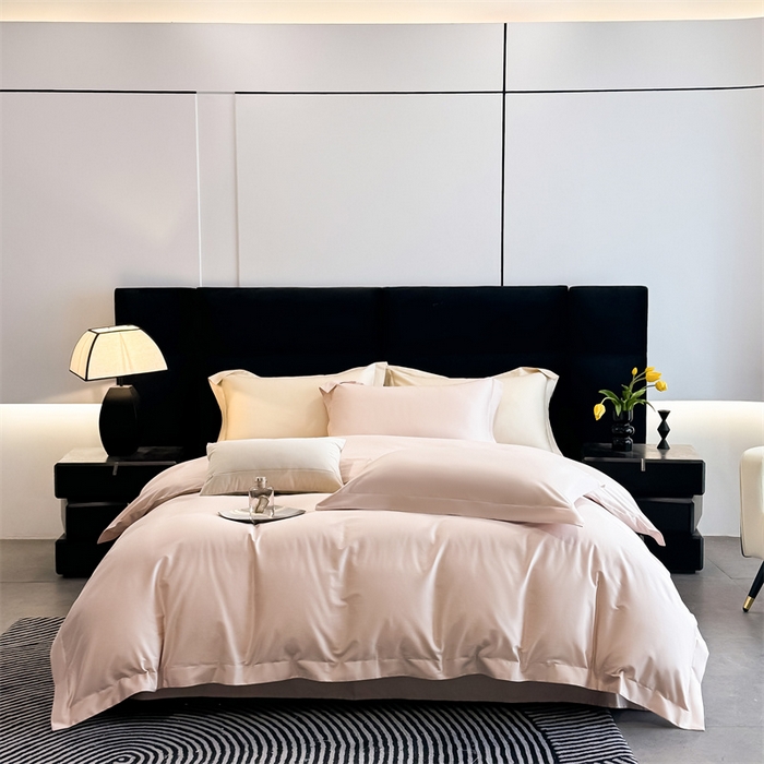 91家纺网 家纺一手货源 找家纺 朵希曼 2026春夏新款纯色贡缎长绒棉纯棉系列四件套 藕粉