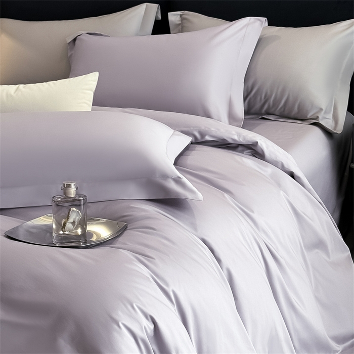 91家纺网 家纺一手货源 找家纺 朵希曼 2026春夏新款纯色贡缎长绒棉纯棉系列四件套 梦幻紫