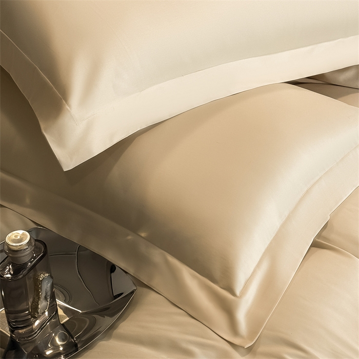 91家纺网 家纺一手货源 找家纺 朵希曼 2026春夏新款纯色贡缎长绒棉纯棉系列四件套 米黄