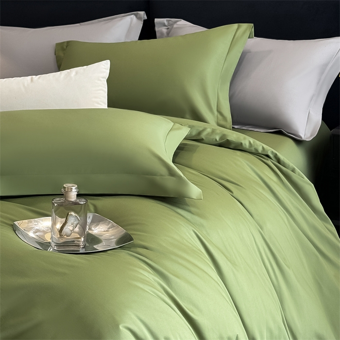91家纺网 家纺一手货源 找家纺 朵希曼 2026春夏新款纯色贡缎长绒棉纯棉系列四件套 墨绿