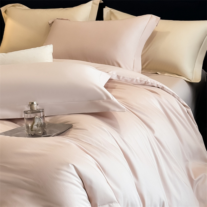 91家纺网 家纺一手货源 找家纺 朵希曼 2026春夏新款纯色贡缎长绒棉纯棉系列四件套 藕粉