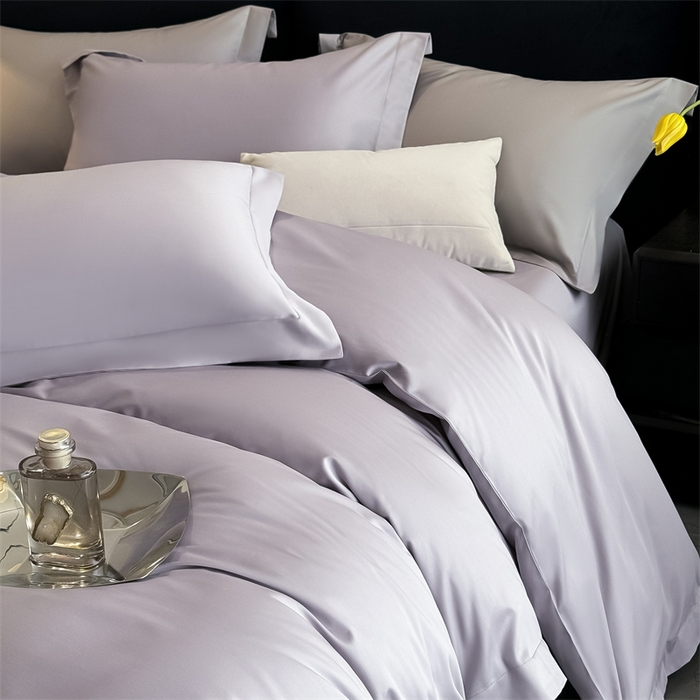 91家纺网 家纺一手货源 找家纺 朵希曼 2026春夏新款纯色贡缎长绒棉纯棉系列四件套 梦幻紫