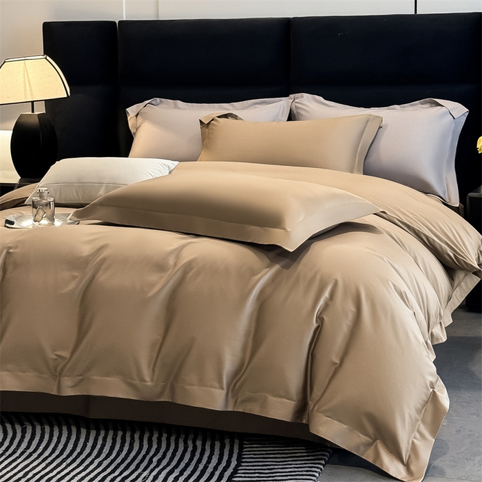91家纺网 家纺一手货源 找家纺 朵希曼 2026春夏新款纯色贡缎长绒棉纯棉系列四件套 棕咖
