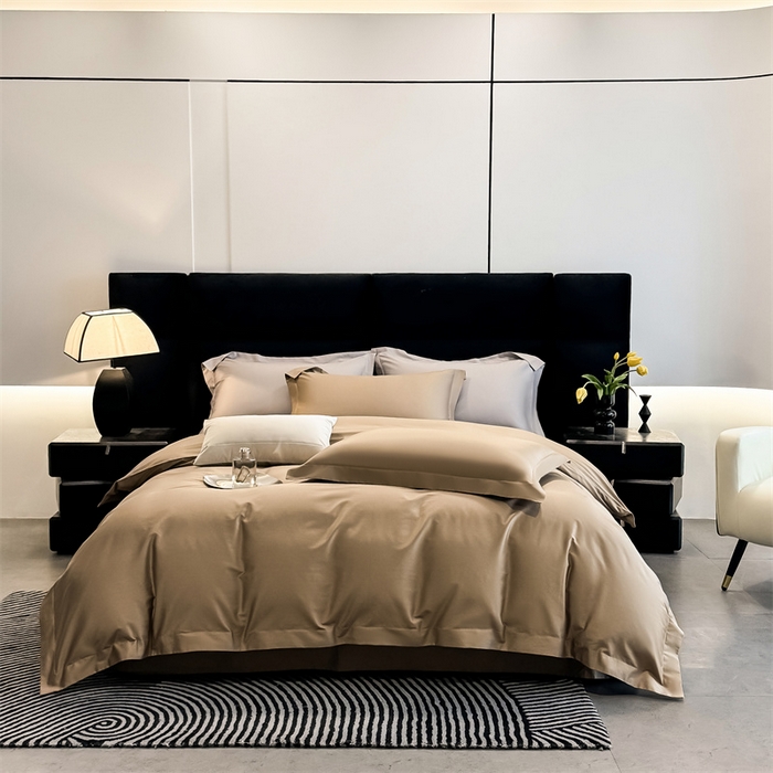 91家纺网 家纺一手货源 找家纺 朵希曼 2026春夏新款纯色贡缎长绒棉纯棉系列四件套 棕咖