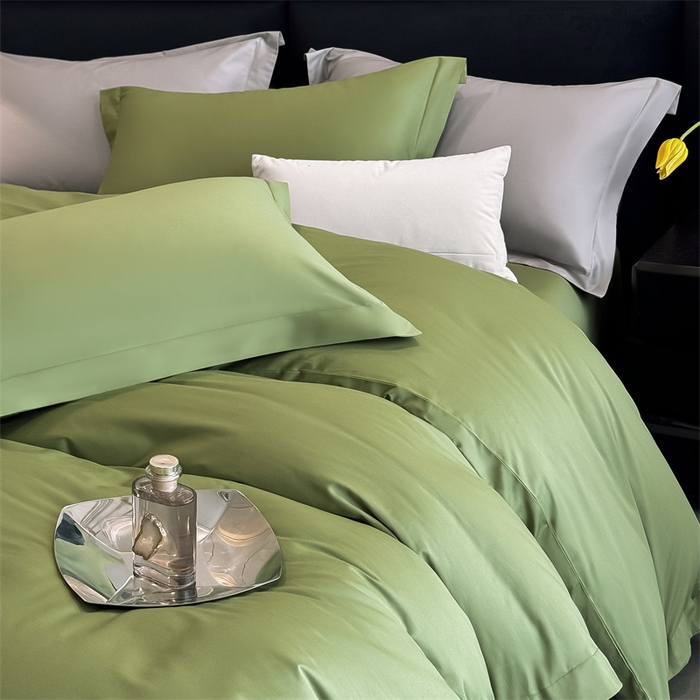 91家纺网 家纺一手货源 找家纺 朵希曼 2026春夏新款纯色贡缎长绒棉纯棉系列四件套 墨绿