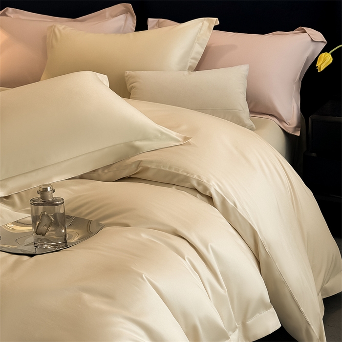 91家纺网 家纺一手货源 找家纺 朵希曼 2026春夏新款纯色贡缎长绒棉纯棉系列四件套 米黄