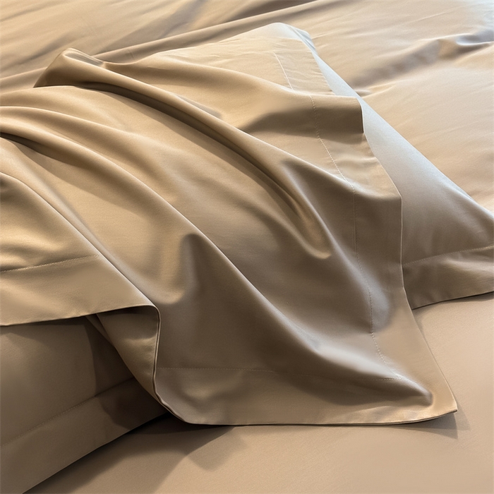 91家纺网 家纺一手货源 找家纺 朵希曼 2026春夏新款纯色贡缎长绒棉纯棉系列四件套 棕咖