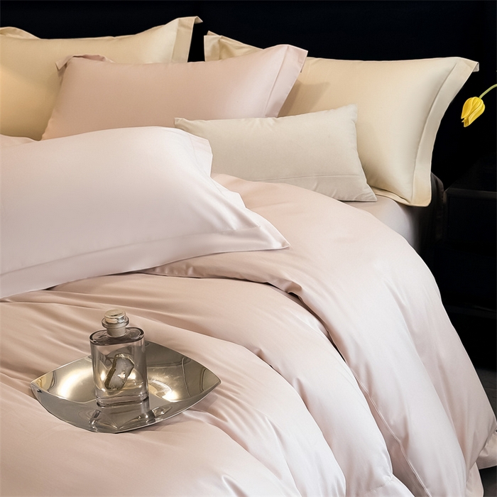 91家纺网 家纺一手货源 找家纺 朵希曼 2026春夏新款纯色贡缎长绒棉纯棉系列四件套 藕粉