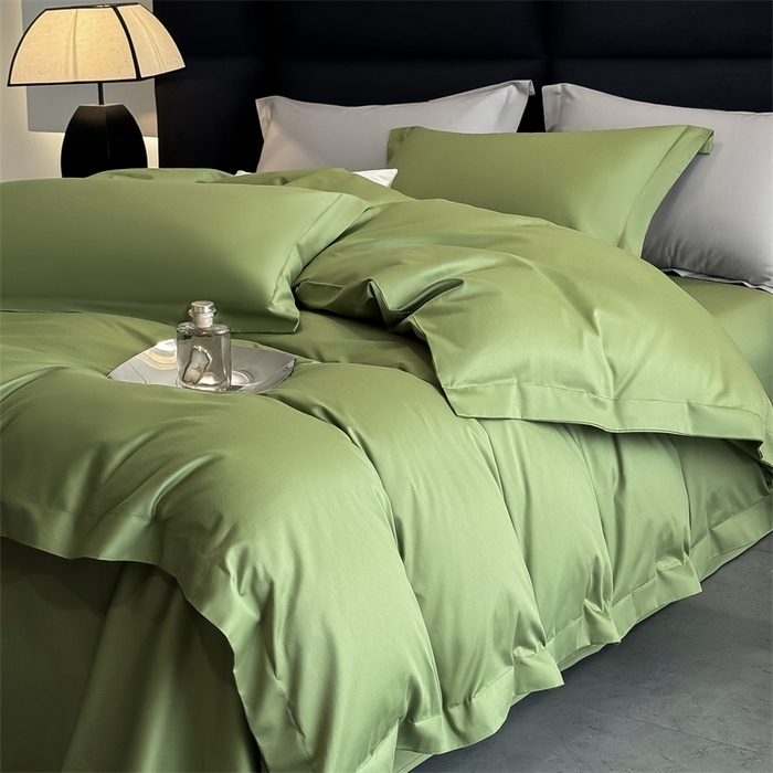 91家纺网 家纺一手货源 找家纺 朵希曼 2026春夏新款纯色贡缎长绒棉纯棉系列四件套 墨绿