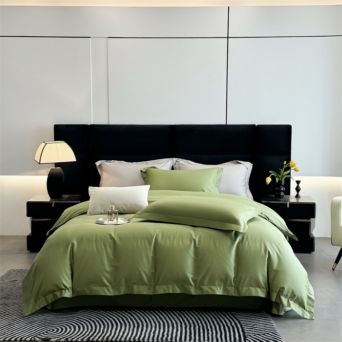 91家纺网 家纺一手货源 找家纺 朵希曼 2026春夏新款纯色贡缎长绒棉纯棉系列四件套 墨绿
