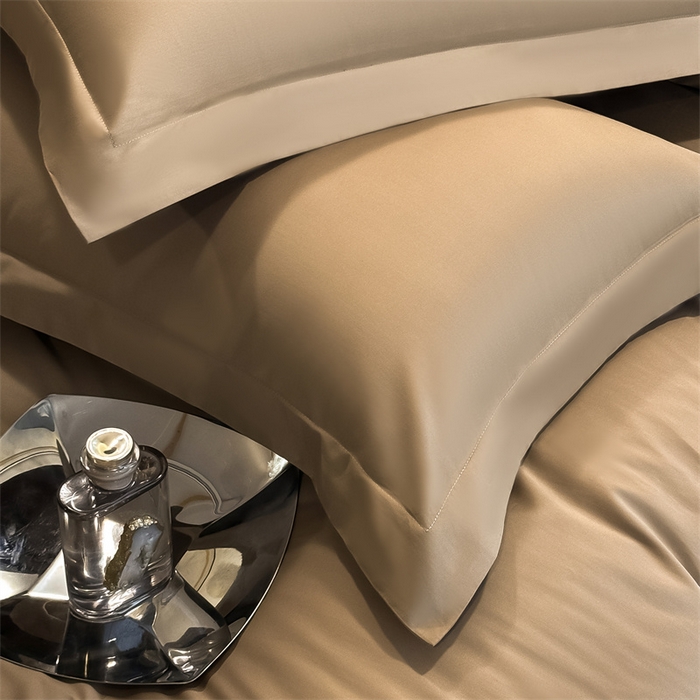 91家纺网 家纺一手货源 找家纺 朵希曼 2026春夏新款纯色贡缎长绒棉纯棉系列四件套 棕咖