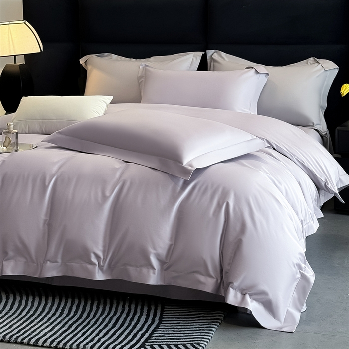 91家纺网 家纺一手货源 找家纺 朵希曼 2026春夏新款纯色贡缎长绒棉纯棉系列四件套 梦幻紫