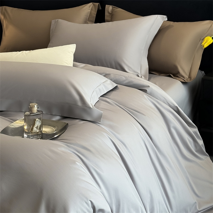 91家纺网 家纺一手货源 找家纺 朵希曼 2026春夏新款纯色贡缎长绒棉纯棉系列四件套 典雅灰