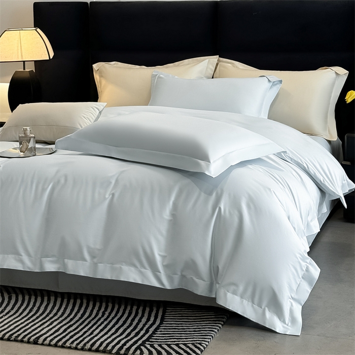 91家纺网 家纺一手货源 找家纺 朵希曼 2026春夏新款纯色贡缎长绒棉纯棉系列四件套 湖水兰