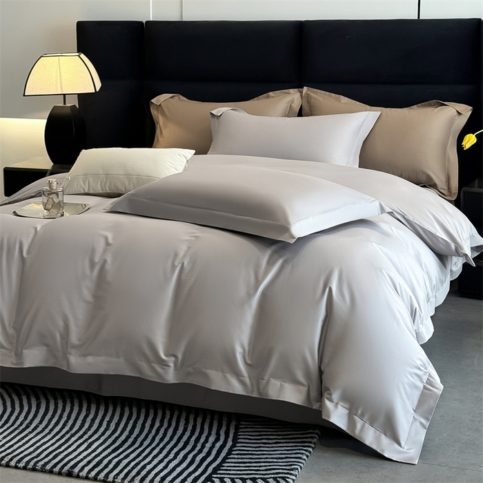 91家纺网 家纺一手货源 找家纺 朵希曼 2026春夏新款纯色贡缎长绒棉纯棉系列四件套 典雅灰