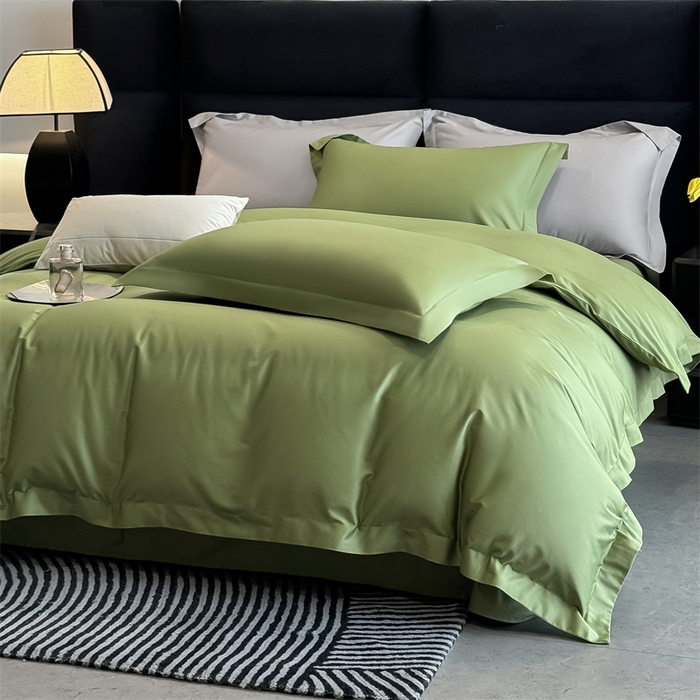 91家纺网 家纺一手货源 找家纺 朵希曼 2026春夏新款纯色贡缎长绒棉纯棉系列四件套 墨绿
