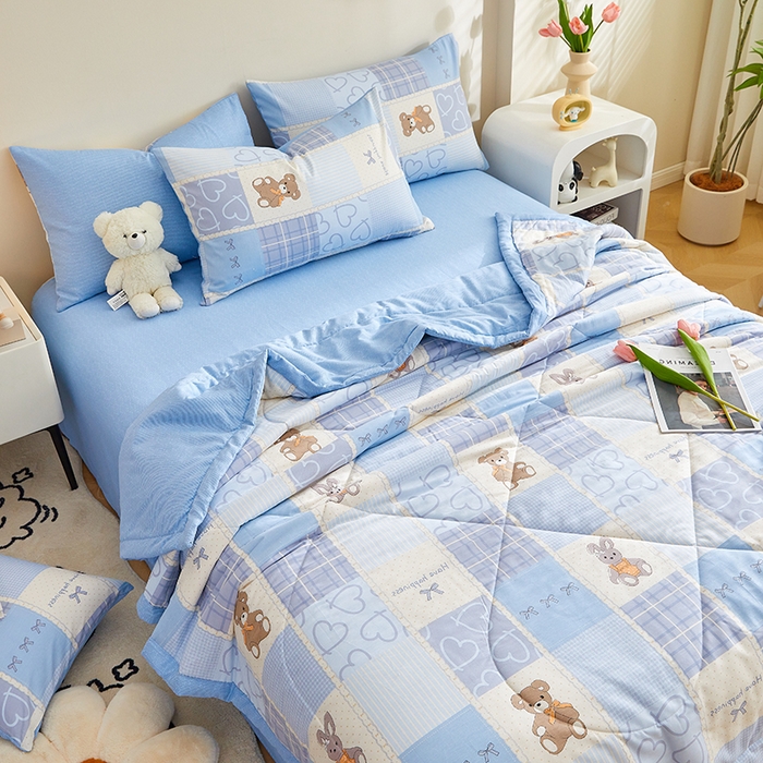 91家纺网 家纺一手货源 找家纺 铺尚美家纺 2026新款A类里外全棉棉花夏被 小熊派对