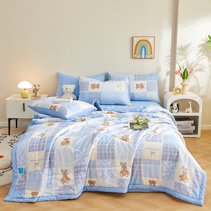 91家纺网 家纺一手货源 找家纺 铺尚美家纺 2026新款A类里外全棉棉花夏被 小熊派对