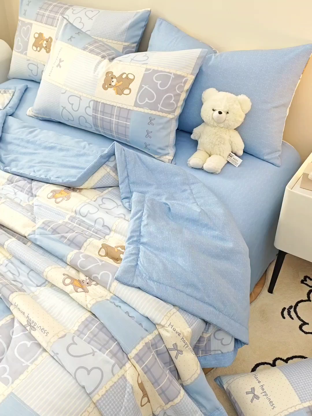 91家纺网 家纺一手货源 找家纺 铺尚美家纺 2026新款A类里外全棉棉花夏被 小熊派对