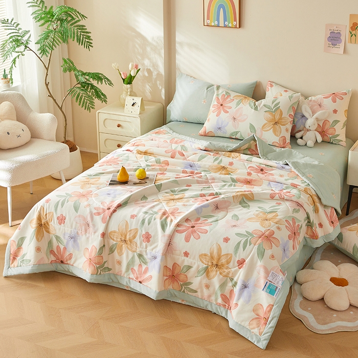 91家纺网 家纺一手货源 找家纺 铺尚美家纺 2026新款A类里外全棉棉花夏被 云裳花谷