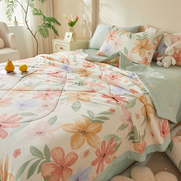 91家纺网 家纺一手货源 找家纺 铺尚美家纺 2026新款A类里外全棉棉花夏被 云裳花谷