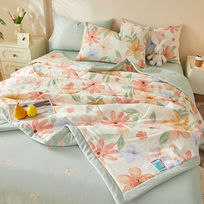 91家纺网 家纺一手货源 找家纺 铺尚美家纺 2026新款A类里外全棉棉花夏被 云裳花谷