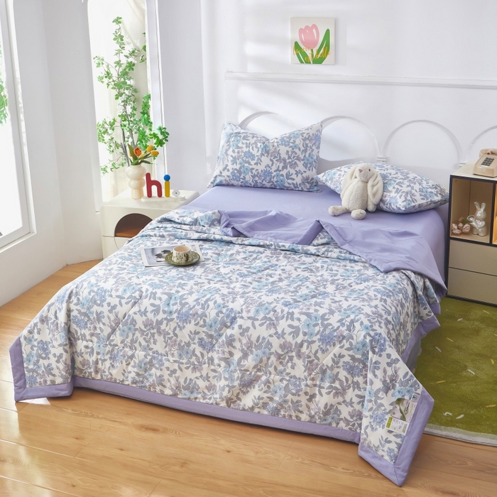 91家纺网 家纺一手货源 找家纺 铺尚美家纺 2026新款双面全棉羽丝空调被夏凉被单夏被 如梦花季