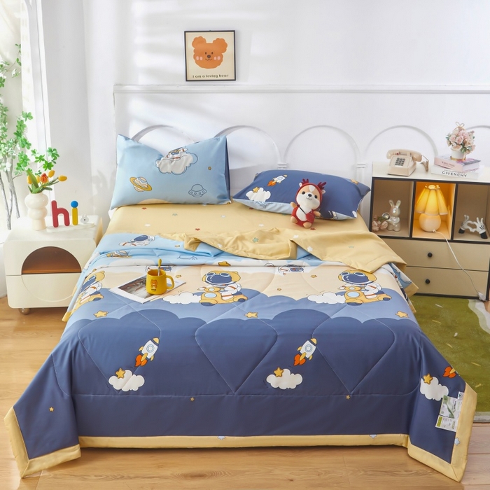 91家纺网 家纺一手货源 找家纺 铺尚美家纺 2026新款双面全棉羽丝空调被夏凉被单夏被 太空人