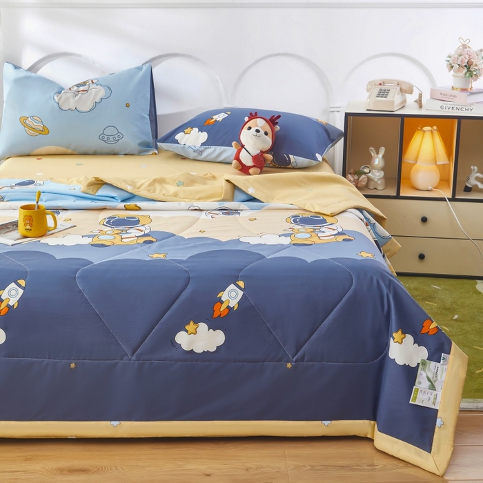 91家纺网 家纺一手货源 找家纺 铺尚美家纺 2026新款双面全棉羽丝空调被夏凉被单夏被 太空人