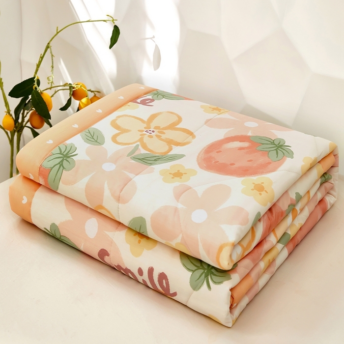 91家纺网 家纺一手货源 找家纺 铺尚美家纺 2026新款双面全棉羽丝空调被夏凉被单夏被 笑脸草莓