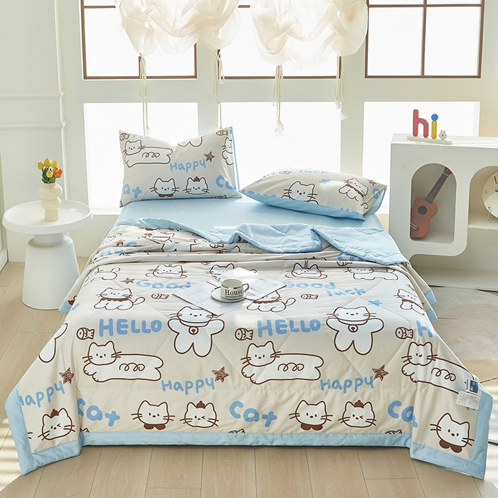 91家纺网 家纺一手货源 找家纺 铺尚美家纺 2026新款双面全棉羽丝空调被夏凉被单夏被 幸运猫咪