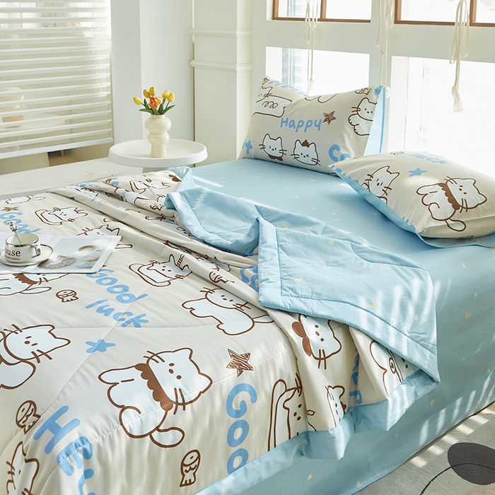 91家纺网 家纺一手货源 找家纺 铺尚美家纺 2026新款双面全棉羽丝空调被夏凉被单夏被 幸运猫咪